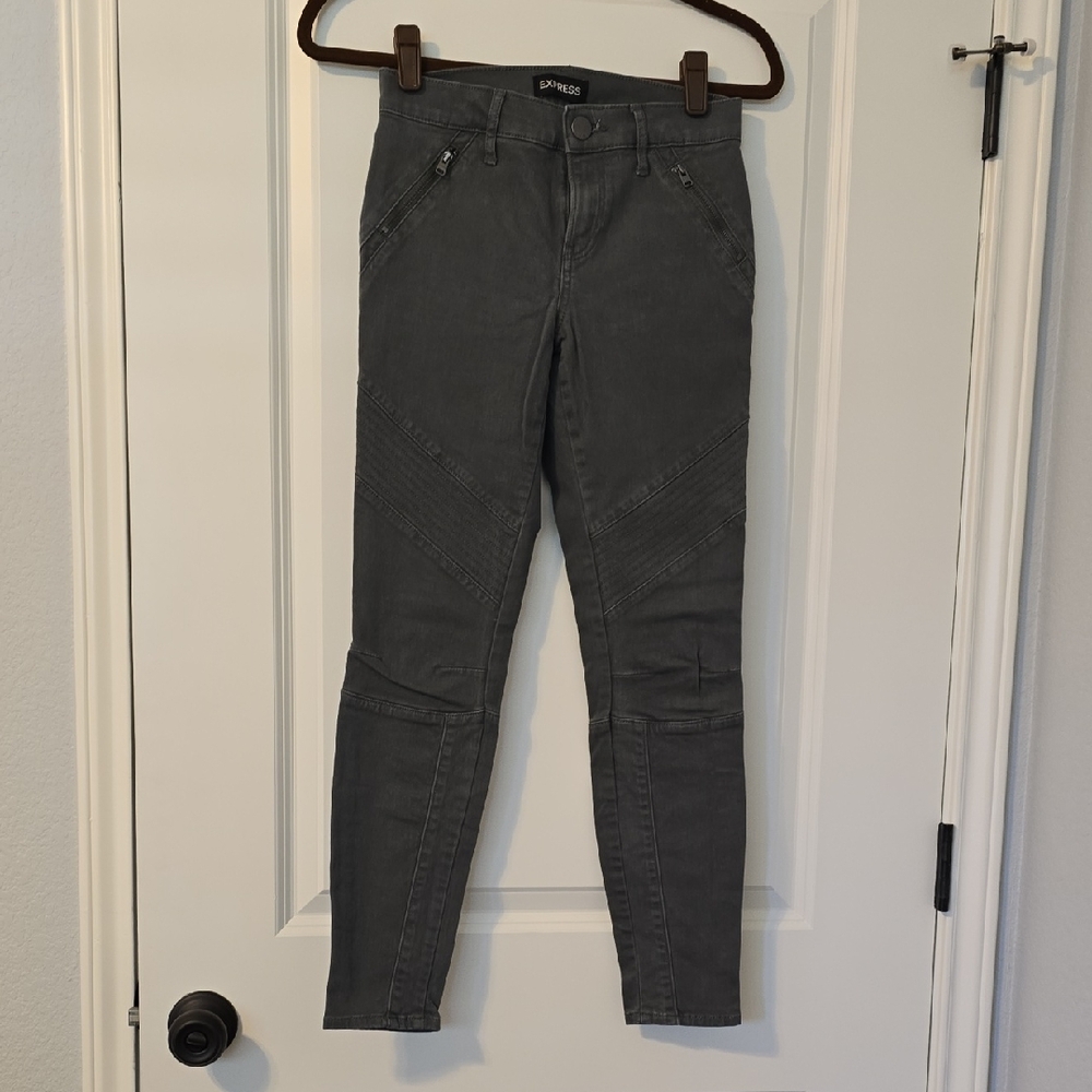Express Charcoal Moto-Style Ankle Legging Pants Mid Rise Size 00R